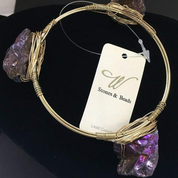 NEW!!! Purple Druzy Stone Gold-Tone Wired Cuff Bracelet w/Free Shipping!! - Picture 4 of 12